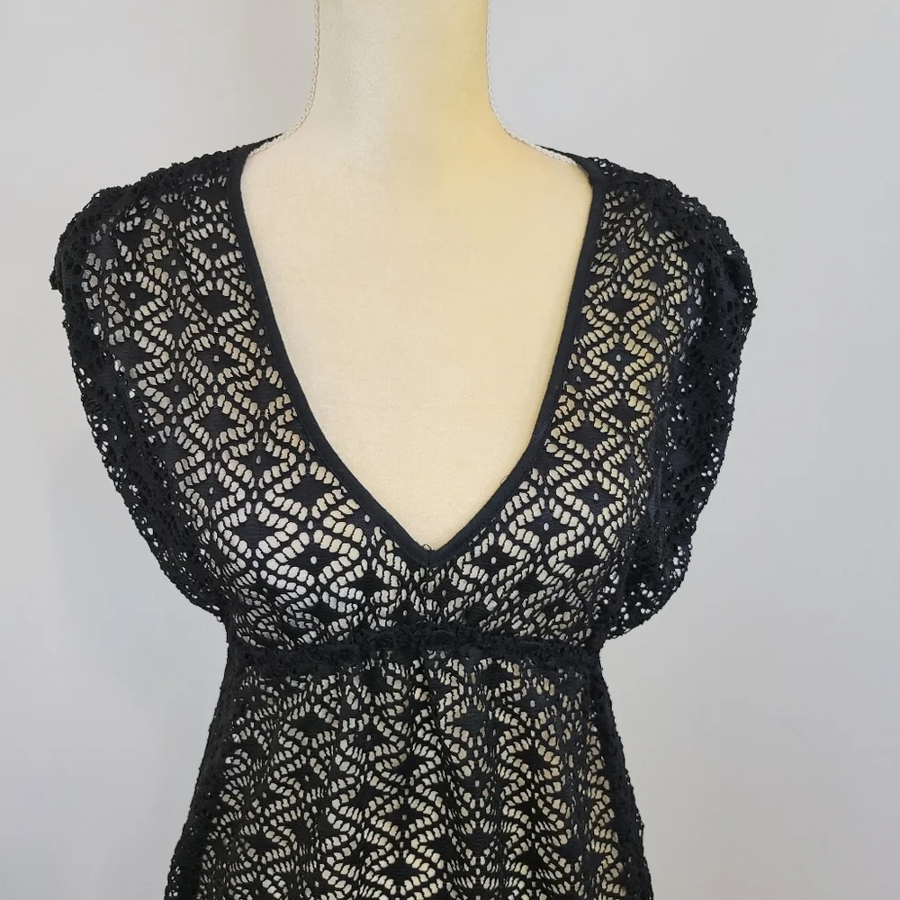 Miken Swim Black Crochet Empire Waist Swimsuit Cover‎ Up